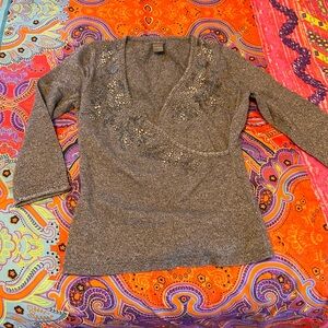 Ann Taylor Sparkling Gray V-Neck Sweater